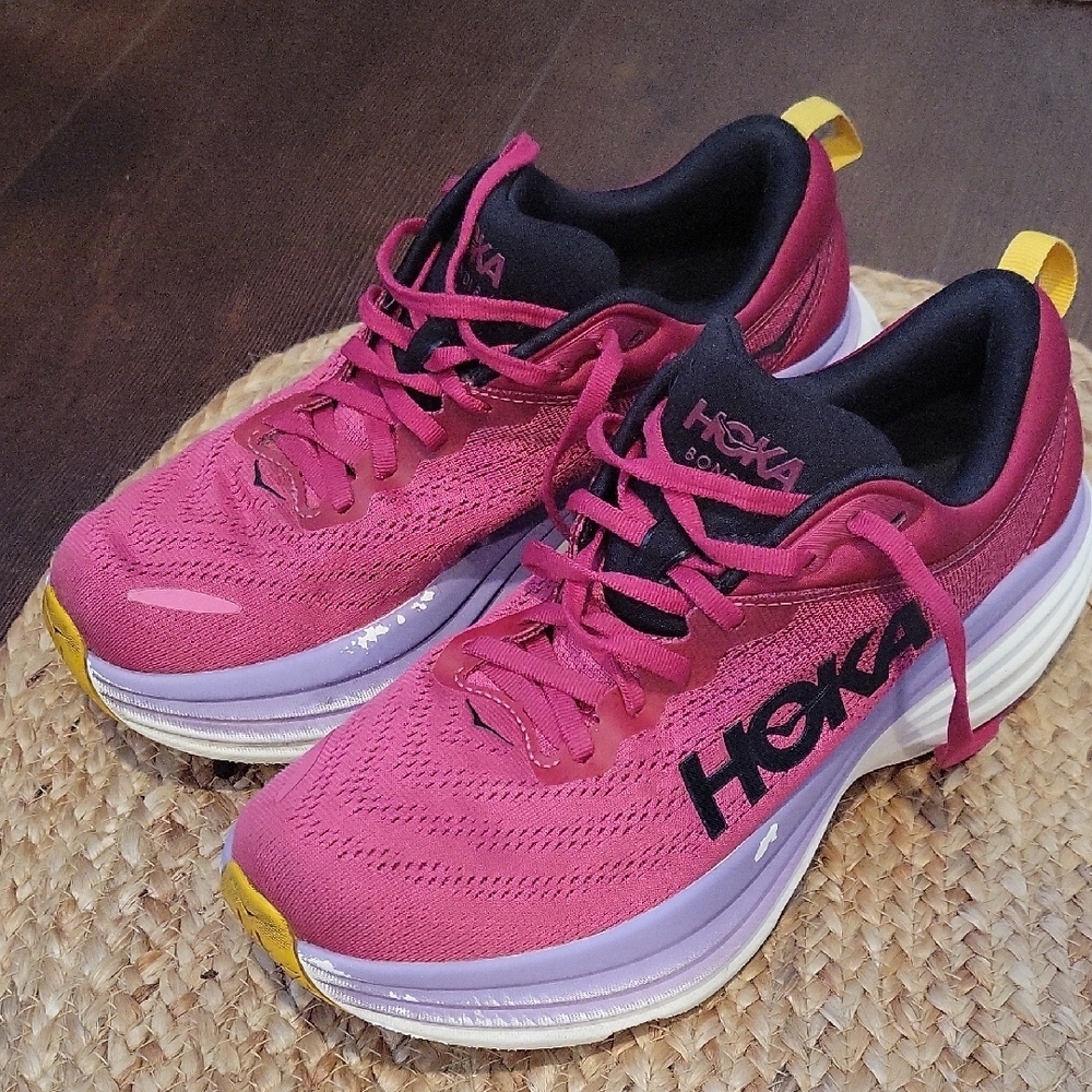 Hoka Women's Pink and Yellow Running Shoes - Picture 4 of 14